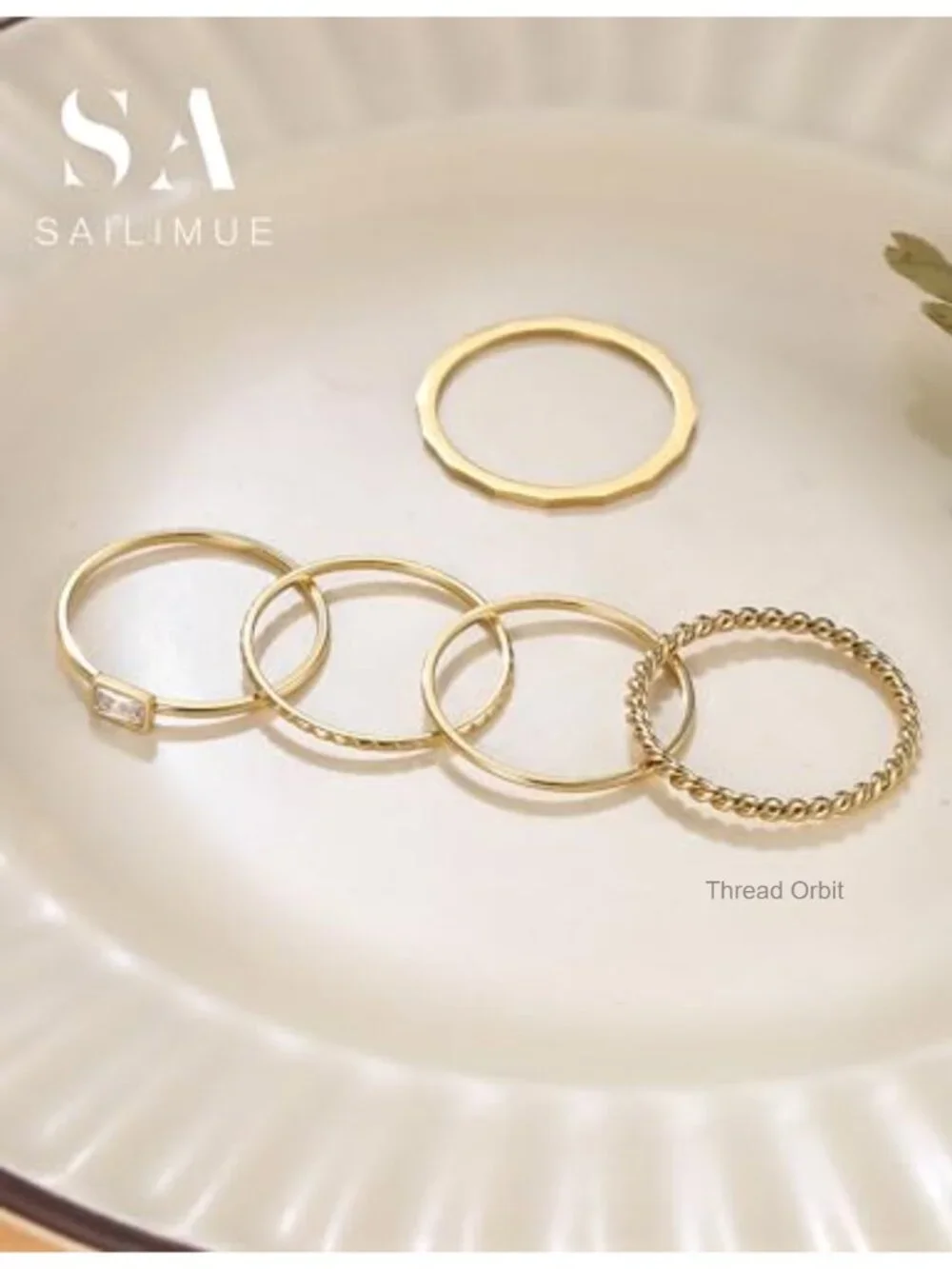 14K Gold Plated Stackable Rings Set - 5 Thin Band Rings - Waterproof Stainless